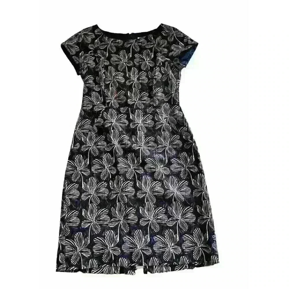 J.Crew Blue Floral Short Sleeve‎ Cotton Blend A Line Dress Women's Size 10